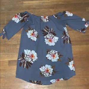 Grey floral off the shoulder dress